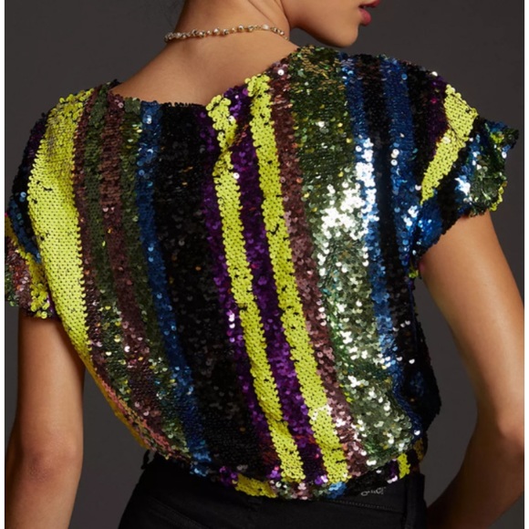 NEW Anthropologie Rdalamal Sequin Surplice Wrap Top Size XXS - Picture 2 of 6